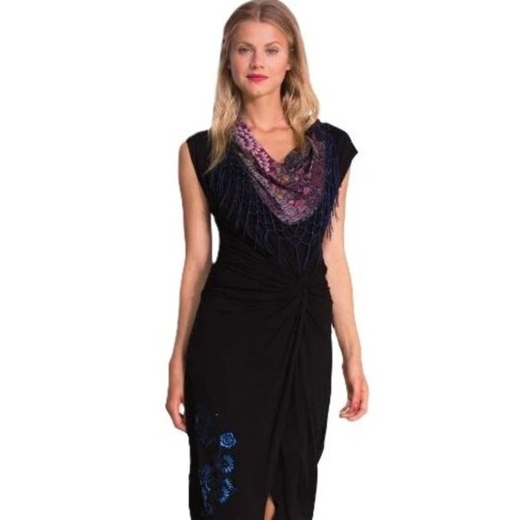 Desigual Shawl with fringe Neckline Midi Dress - Picture 2 of 15